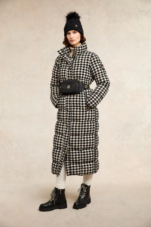 Women Crawford Longline Coat Ecru Houndstooth Holland Cooper Coats