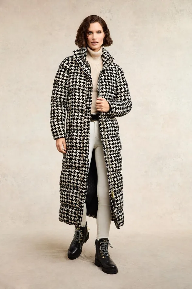 Women Crawford Longline Coat Ecru Houndstooth Holland Cooper Coats