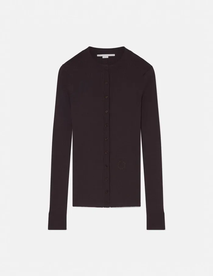 Women Crewneck LongSleeve Cardigan Dark Brown Stella McCartney Knitwear