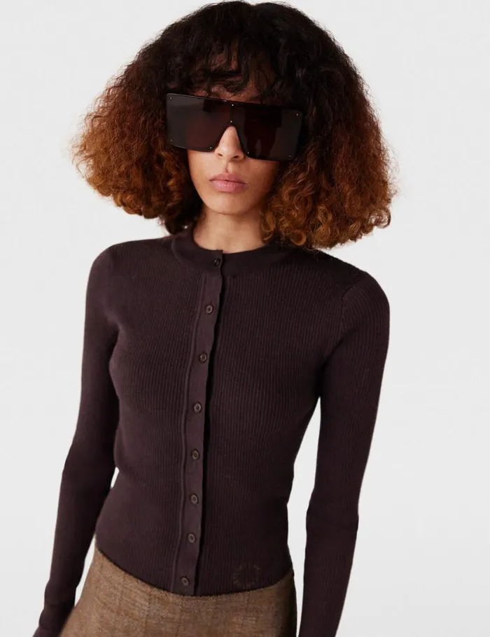 Women Crewneck LongSleeve Cardigan Dark Brown Stella McCartney Knitwear