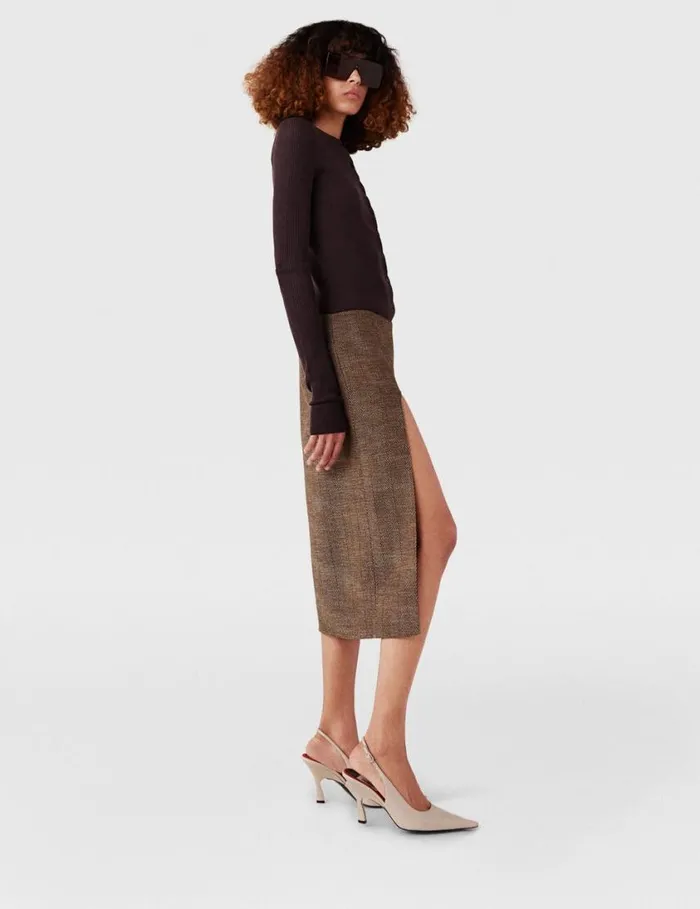 Women Crewneck LongSleeve Cardigan Dark Brown Stella McCartney Knitwear