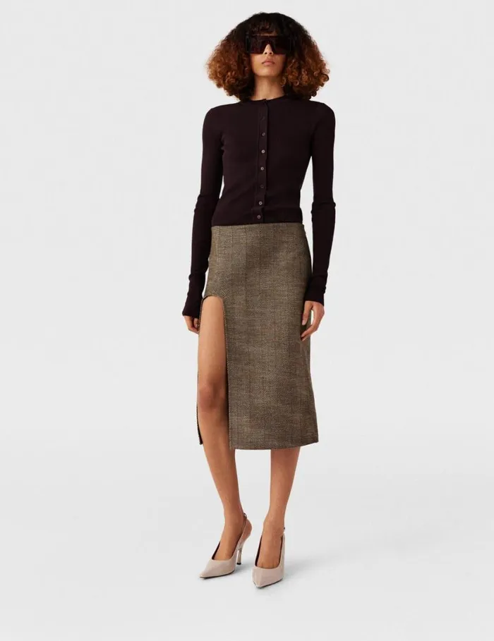 Women Crewneck LongSleeve Cardigan Dark Brown Stella McCartney Knitwear