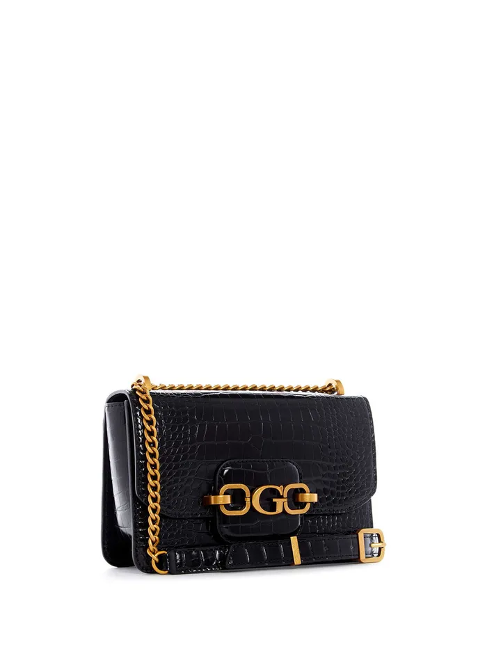 Women Crossbody GUESS Black Hensely G Croc Convertible Crossbody Bag