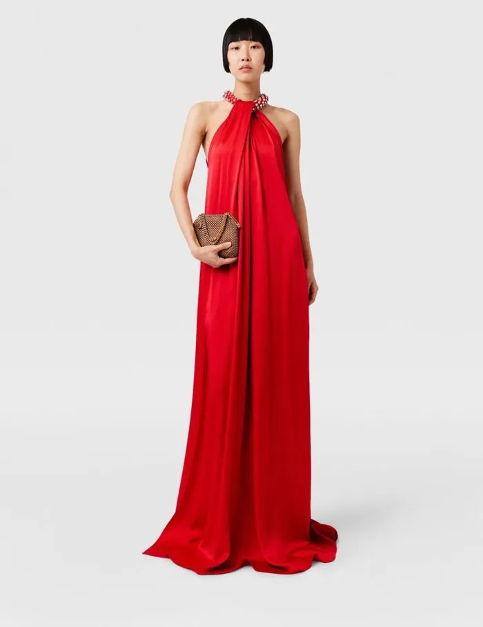 Women Crystal Halterneck Satin Maxi Dress Scarlet Red Stella McCartney Dresses Women Crystal Halterneck Satin Maxi Dress Scarlet Red Stella McCartney Dresses
