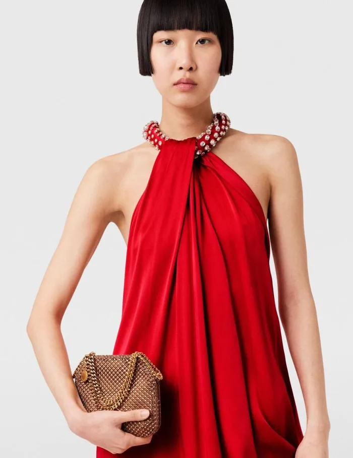 Women Crystal Halterneck Satin Maxi Dress Scarlet Red Stella McCartney Dresses Women Crystal Halterneck Satin Maxi Dress Scarlet Red Stella McCartney Dresses