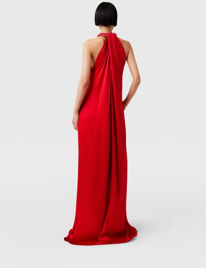 Women Crystal Halterneck Satin Maxi Dress Scarlet Red Stella McCartney Dresses Women Crystal Halterneck Satin Maxi Dress Scarlet Red Stella McCartney Dresses