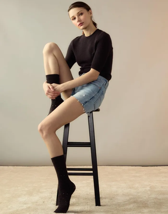 Women Cynthia Rowley Accessories Crochet Wool Socks Black