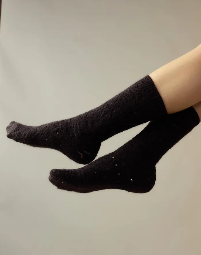 Women Cynthia Rowley Accessories Crochet Wool Socks Black