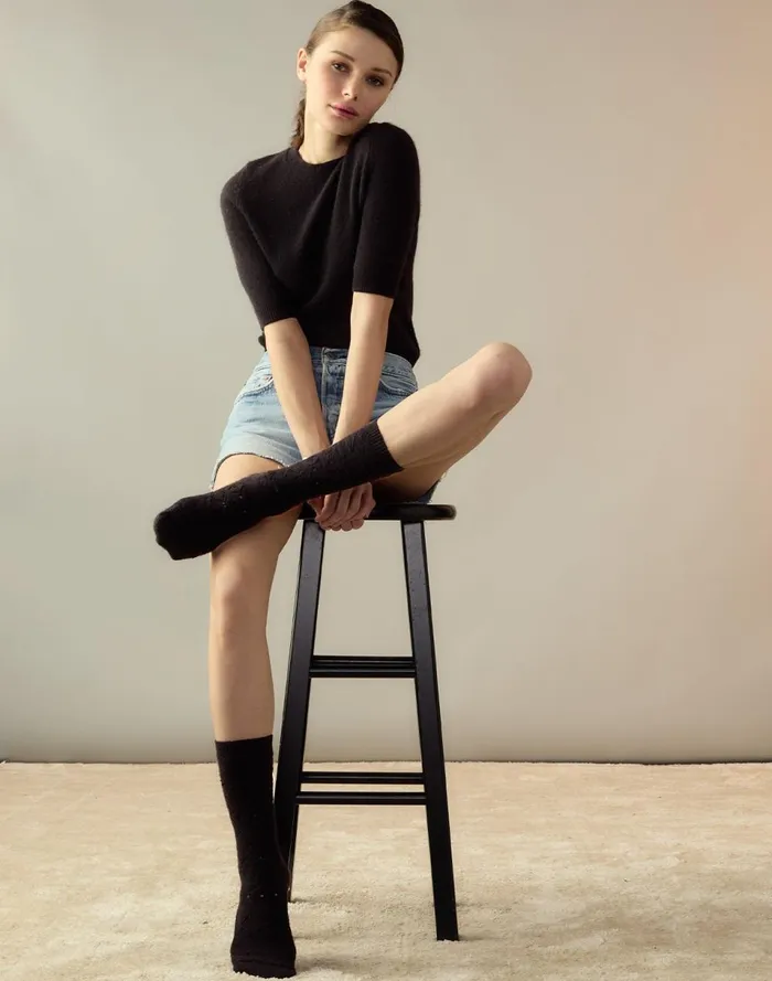 Women Cynthia Rowley Accessories Crochet Wool Socks Black