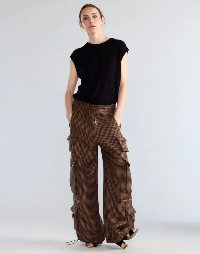 Women Cynthia Rowley Bottoms Houndstooth Cargo Pants Blkbr