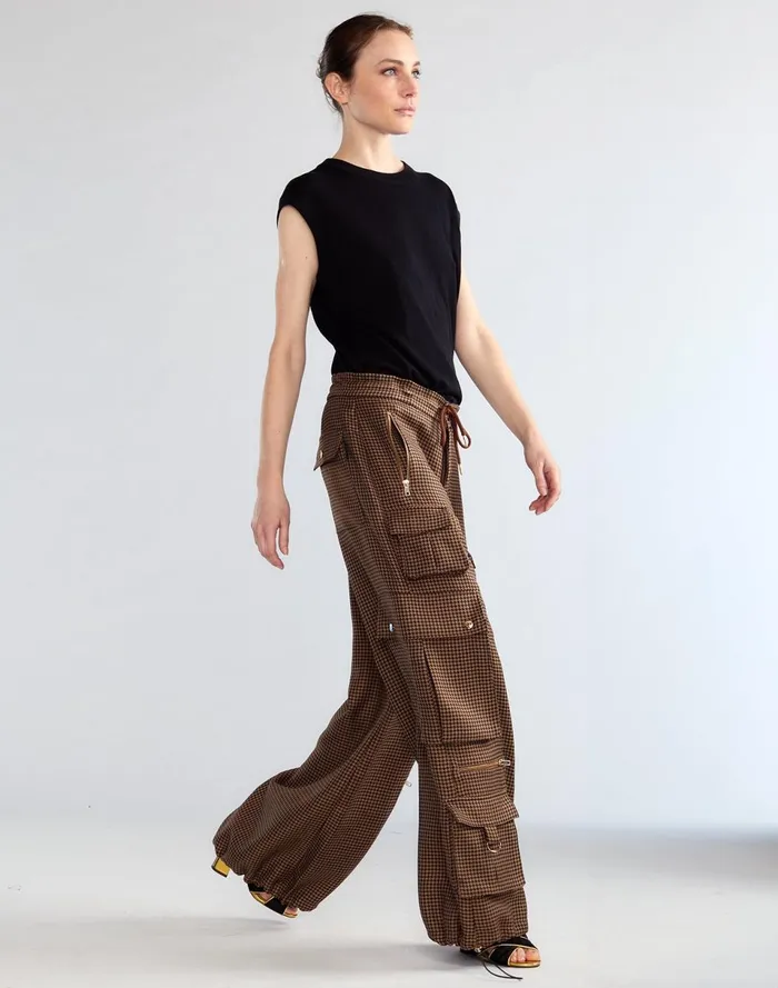 Women Cynthia Rowley Bottoms Houndstooth Cargo Pants Blkbr
