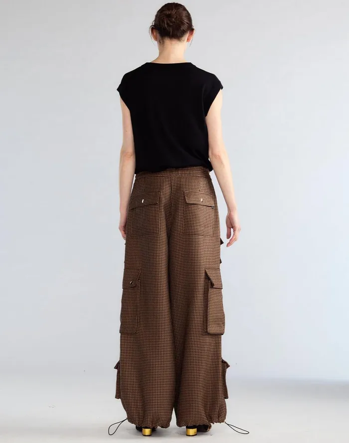 Women Cynthia Rowley Bottoms Houndstooth Cargo Pants Blkbr