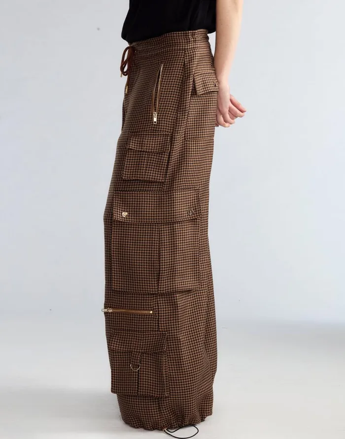 Women Cynthia Rowley Bottoms Houndstooth Cargo Pants Blkbr
