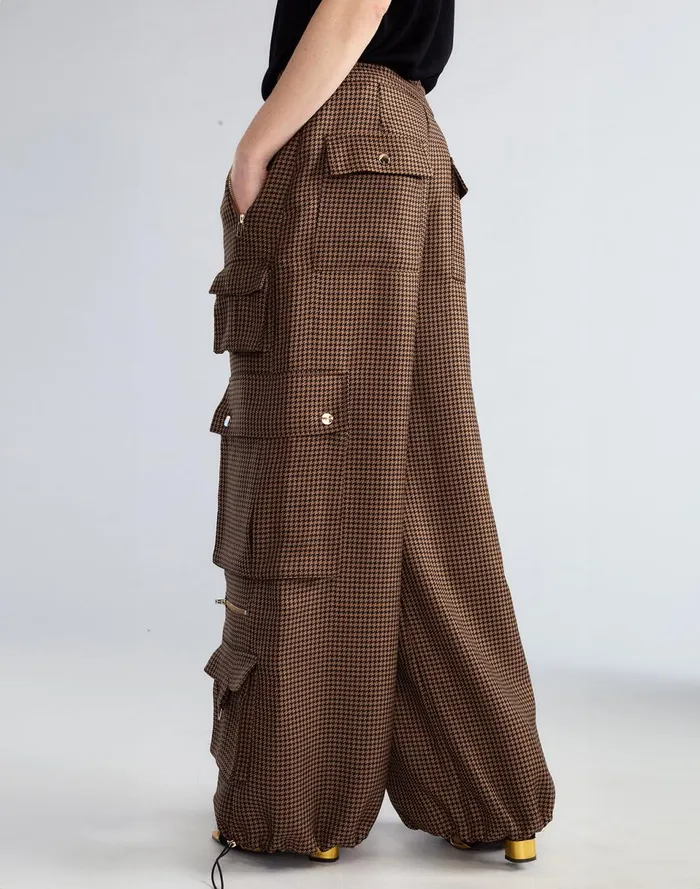 Women Cynthia Rowley Bottoms Houndstooth Cargo Pants Blkbr
