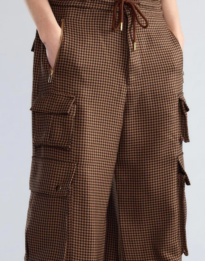 Women Cynthia Rowley Bottoms Houndstooth Cargo Pants Blkbr