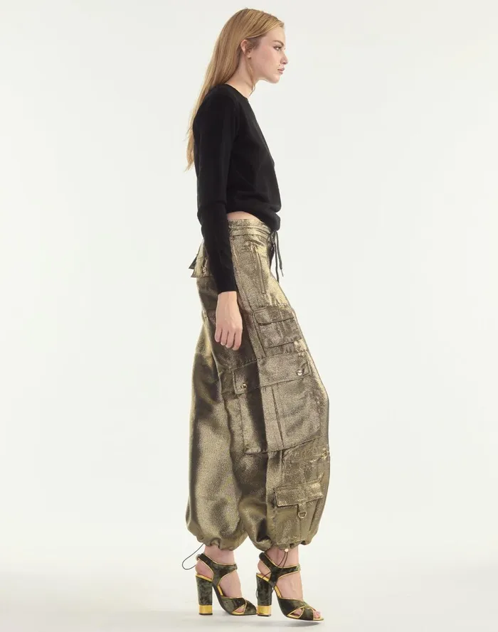 Women Cynthia Rowley Bottoms Metallic Cargo Pants Blkgld Women Cynthia Rowley Bottoms Metallic Cargo Pants Blkgld