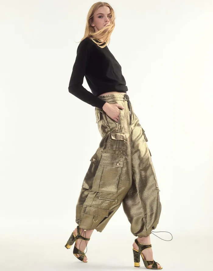 Women Cynthia Rowley Bottoms Metallic Cargo Pants Blkgld Women Cynthia Rowley Bottoms Metallic Cargo Pants Blkgld