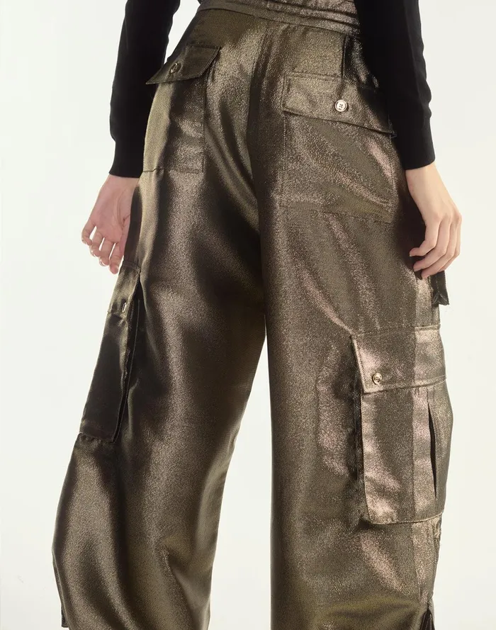 Women Cynthia Rowley Bottoms Metallic Cargo Pants Blkgld Women Cynthia Rowley Bottoms Metallic Cargo Pants Blkgld