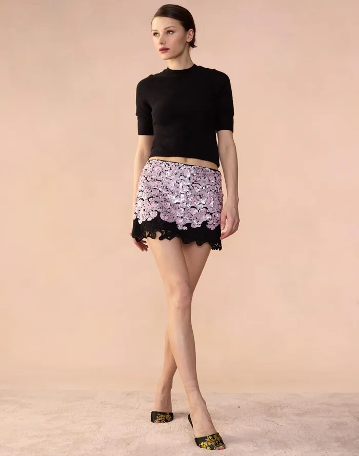 Women Cynthia Rowley Bottoms The Cosmo Sequin Skirt Black Women Cynthia Rowley Bottoms The Cosmo Sequin Skirt Black