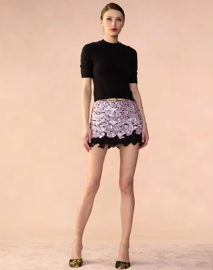 Women Cynthia Rowley Bottoms The Cosmo Sequin Skirt Black Women Cynthia Rowley Bottoms The Cosmo Sequin Skirt Black