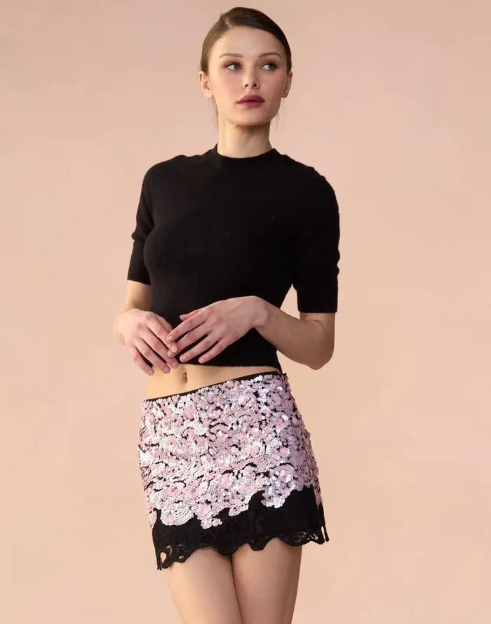 Women Cynthia Rowley Bottoms The Cosmo Sequin Skirt Black Women Cynthia Rowley Bottoms The Cosmo Sequin Skirt Black