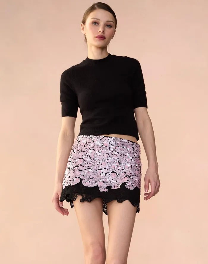 Women Cynthia Rowley Bottoms The Cosmo Sequin Skirt Black Women Cynthia Rowley Bottoms The Cosmo Sequin Skirt Black