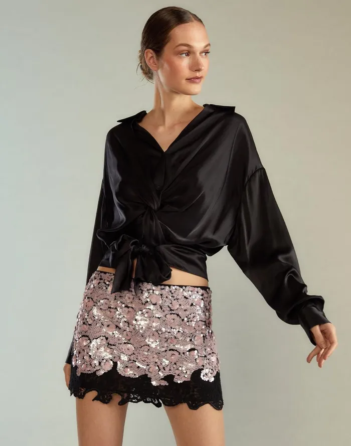 Women Cynthia Rowley Bottoms The Cosmo Sequin Skirt Black Women Cynthia Rowley Bottoms The Cosmo Sequin Skirt Black