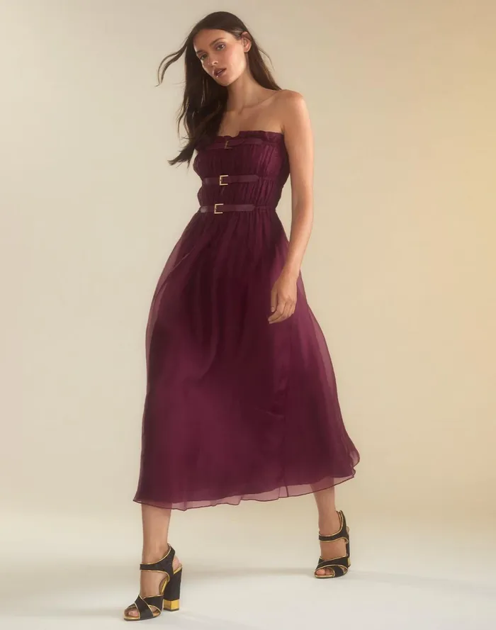 Women Cynthia Rowley Dresses Buckle Up Silk Organza Dress Brgdy Women Cynthia Rowley Dresses Buckle Up Silk Organza Dress Brgdy