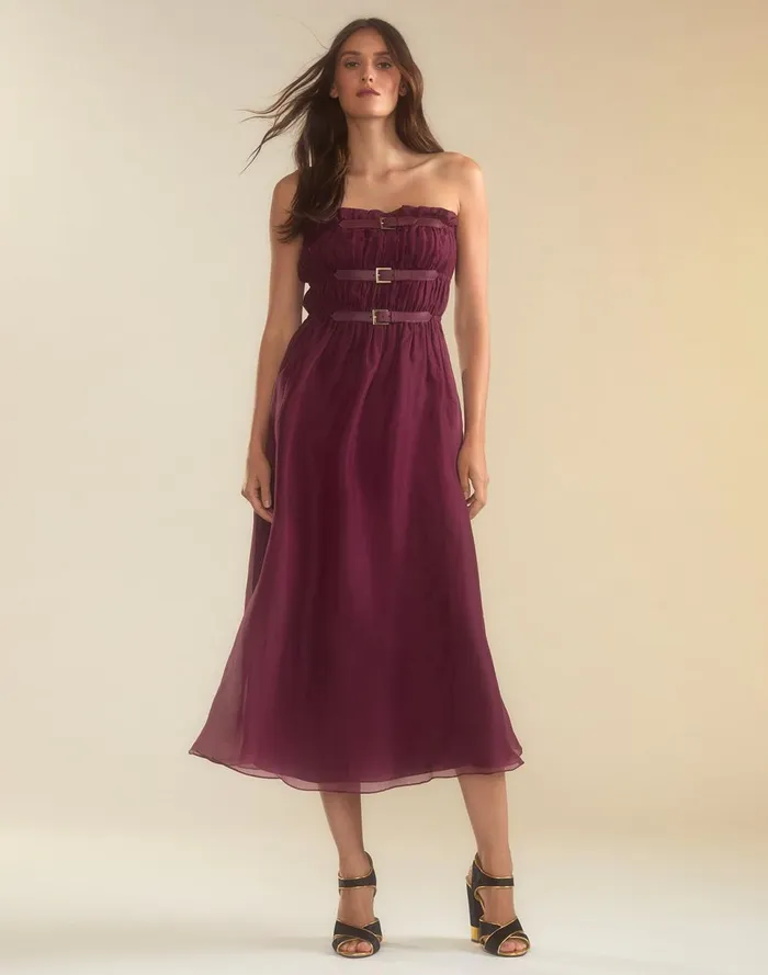 Women Cynthia Rowley Dresses Buckle Up Silk Organza Dress Brgdy Women Cynthia Rowley Dresses Buckle Up Silk Organza Dress Brgdy