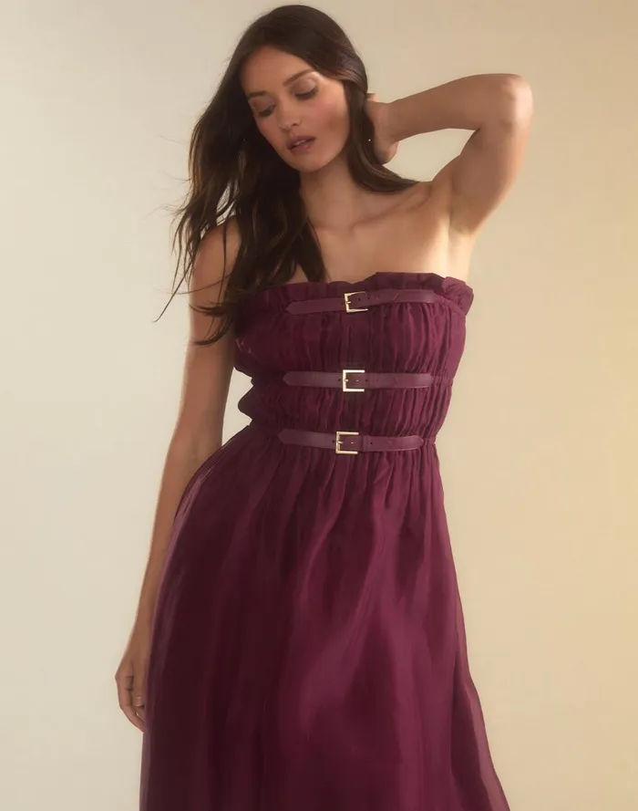 Women Cynthia Rowley Dresses Buckle Up Silk Organza Dress Brgdy Women Cynthia Rowley Dresses Buckle Up Silk Organza Dress Brgdy