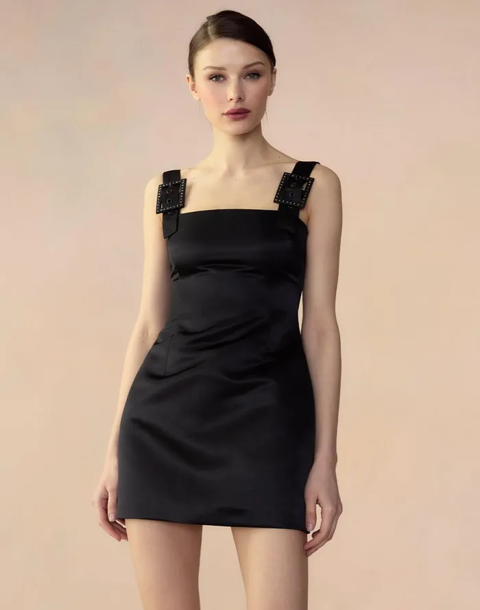 Women Cynthia Rowley Dresses Gigi Satin Dress Black Women Cynthia Rowley Dresses Gigi Satin Dress Black