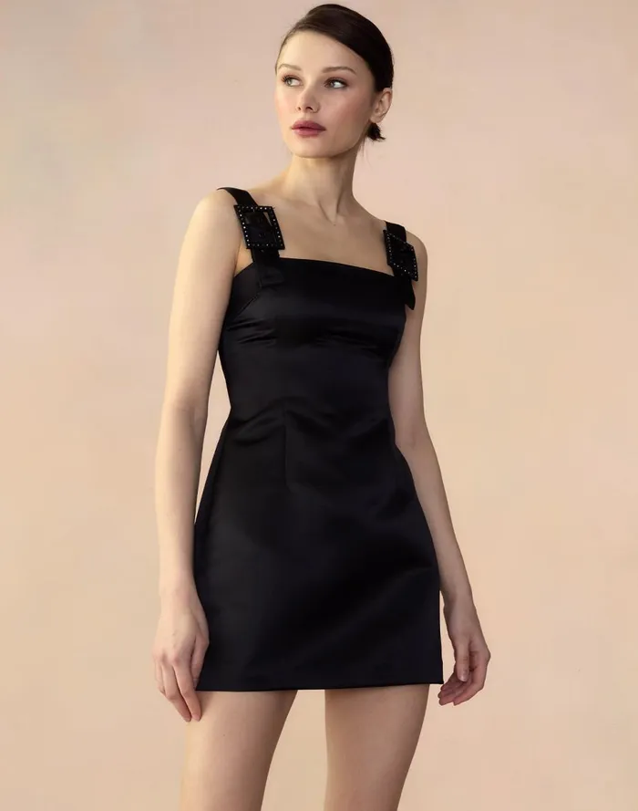 Women Cynthia Rowley Dresses Gigi Satin Dress Black Women Cynthia Rowley Dresses Gigi Satin Dress Black