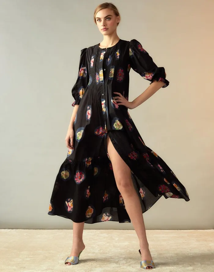Women Cynthia Rowley Dresses Moonlit Fleur Voile Dress Blkfl Women Cynthia Rowley Dresses Moonlit Fleur Voile Dress Blkfl