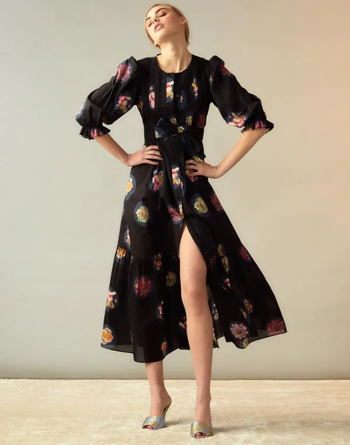 Women Cynthia Rowley Dresses Moonlit Fleur Voile Dress Blkfl Women Cynthia Rowley Dresses Moonlit Fleur Voile Dress Blkfl