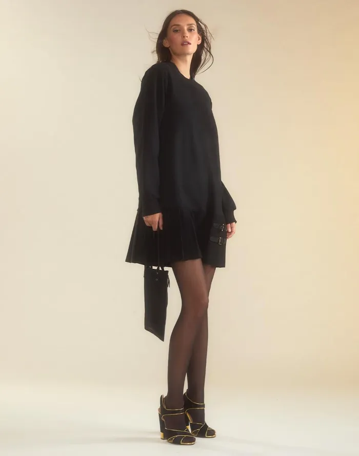 Women Cynthia Rowley Dresses Preston Pleated Sweatshirt Dress Black Women Cynthia Rowley Dresses Preston Pleated Sweatshirt Dress Black