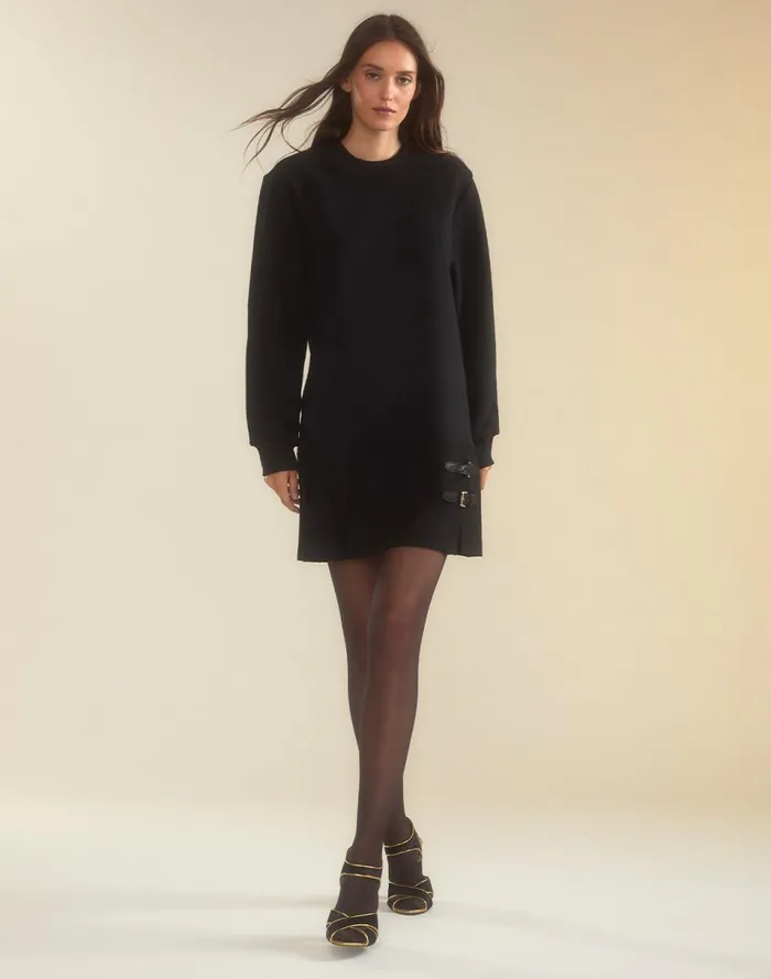 Women Cynthia Rowley Dresses Preston Pleated Sweatshirt Dress Black Women Cynthia Rowley Dresses Preston Pleated Sweatshirt Dress Black