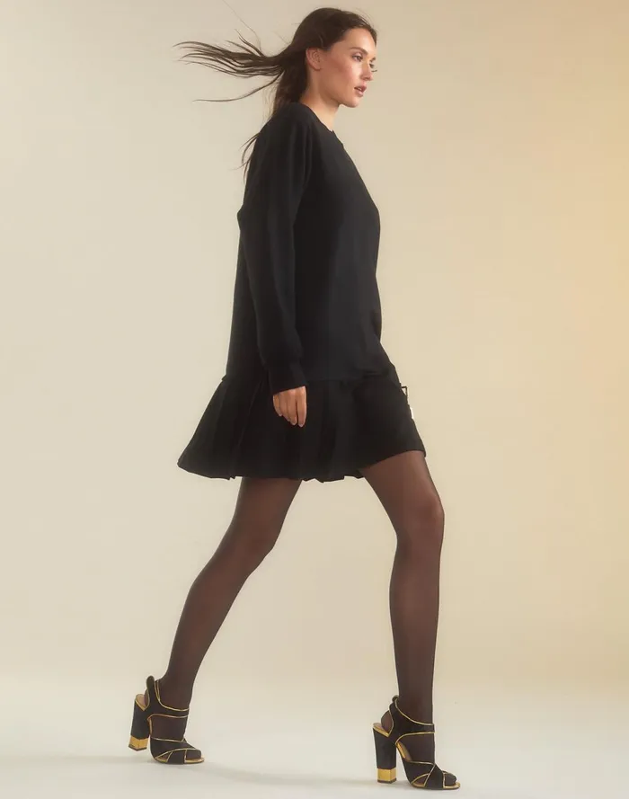 Women Cynthia Rowley Dresses Preston Pleated Sweatshirt Dress Black Women Cynthia Rowley Dresses Preston Pleated Sweatshirt Dress Black