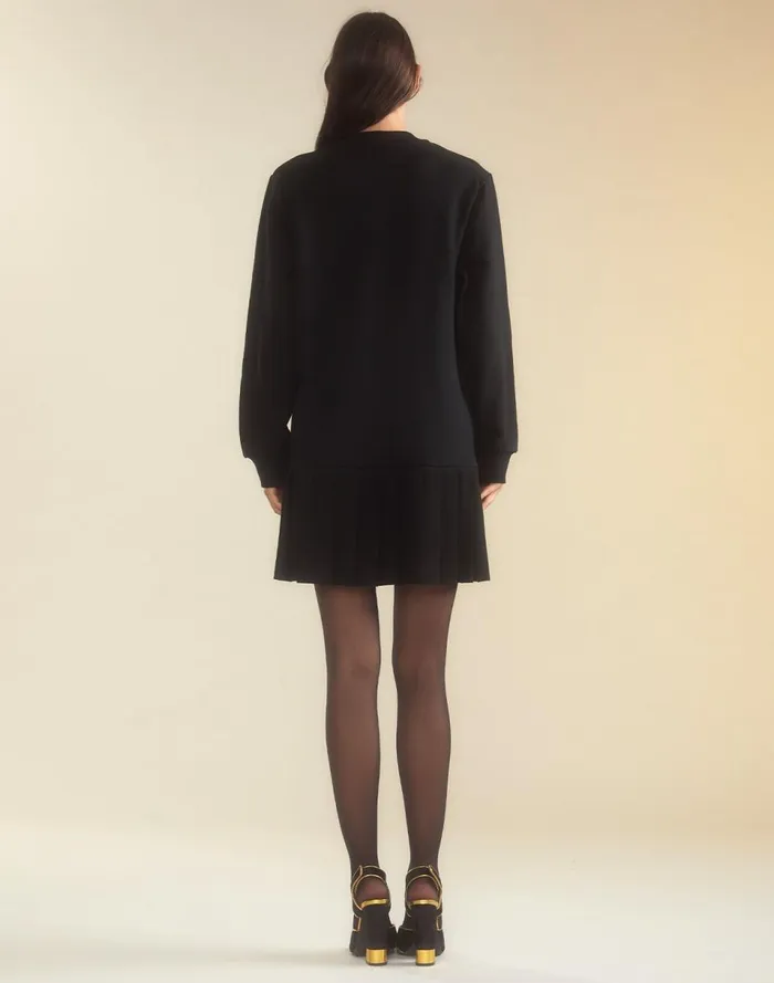 Women Cynthia Rowley Dresses Preston Pleated Sweatshirt Dress Black Women Cynthia Rowley Dresses Preston Pleated Sweatshirt Dress Black