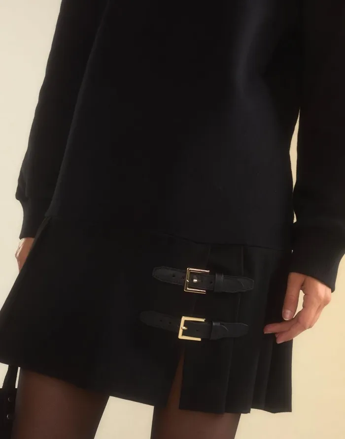 Women Cynthia Rowley Dresses Preston Pleated Sweatshirt Dress Black Women Cynthia Rowley Dresses Preston Pleated Sweatshirt Dress Black