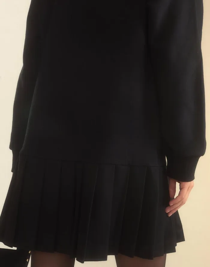 Women Cynthia Rowley Dresses Preston Pleated Sweatshirt Dress Black Women Cynthia Rowley Dresses Preston Pleated Sweatshirt Dress Black