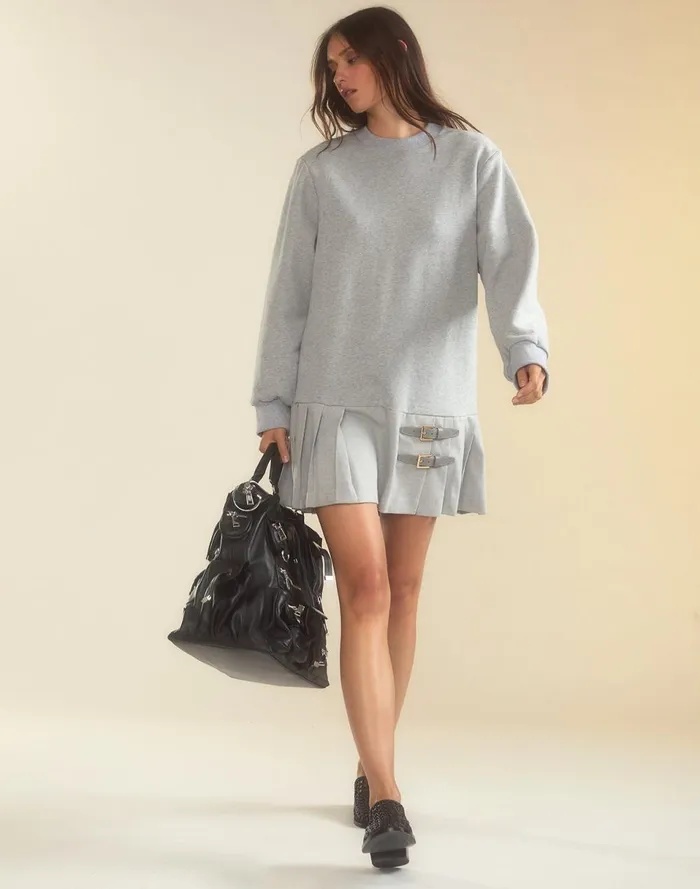 Women Cynthia Rowley Dresses Preston Pleated Sweatshirt Dress Hgrey