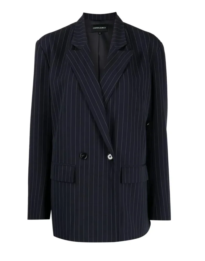 Women Cynthia Rowley Outerwear Pinstripe Blazer Blue