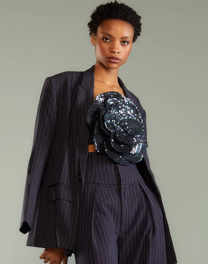 Women Cynthia Rowley Outerwear Pinstripe Blazer Blue