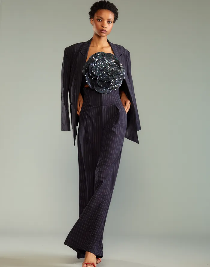 Women Cynthia Rowley Outerwear Pinstripe Blazer Blue