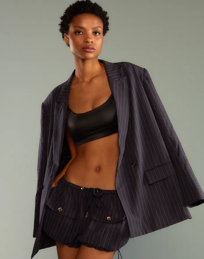 Women Cynthia Rowley Outerwear Pinstripe Blazer Blue