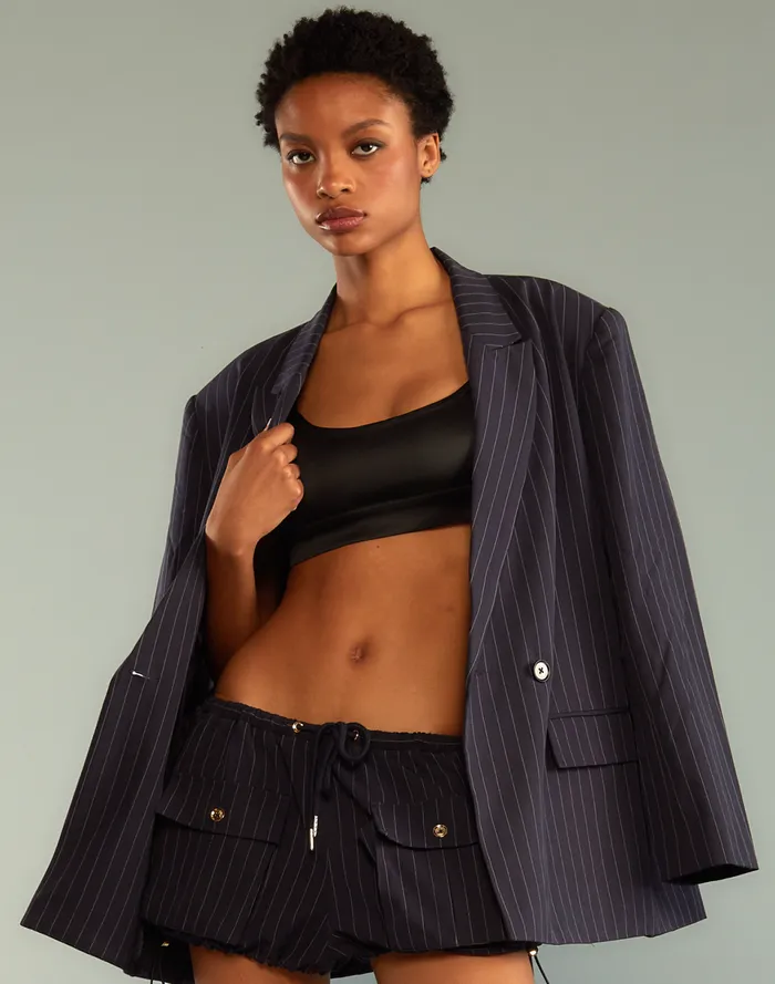 Women Cynthia Rowley Outerwear Pinstripe Blazer Blue
