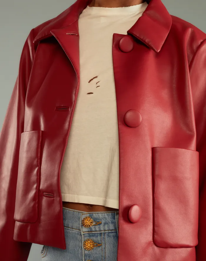 Women Cynthia Rowley Outerwear Vegan Leather Jacket Red Women Cynthia Rowley Outerwear Vegan Leather Jacket Red