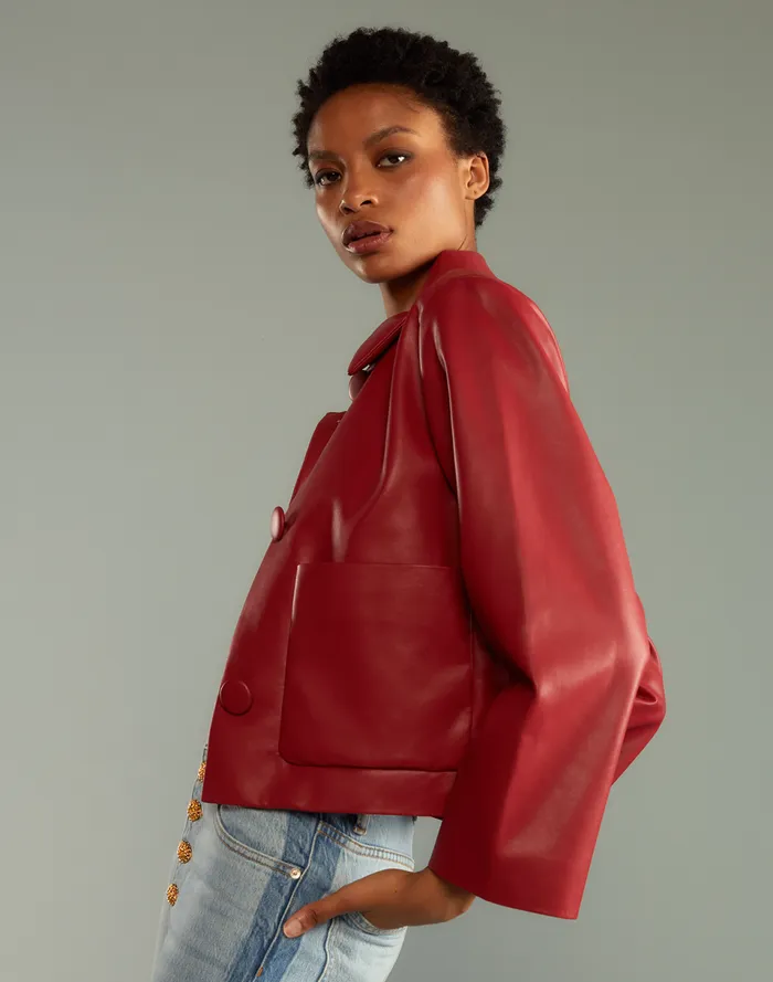 Women Cynthia Rowley Outerwear Vegan Leather Jacket Red Women Cynthia Rowley Outerwear Vegan Leather Jacket Red