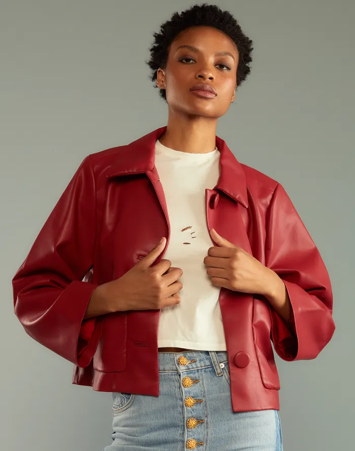 Women Cynthia Rowley Outerwear Vegan Leather Jacket Red Women Cynthia Rowley Outerwear Vegan Leather Jacket Red