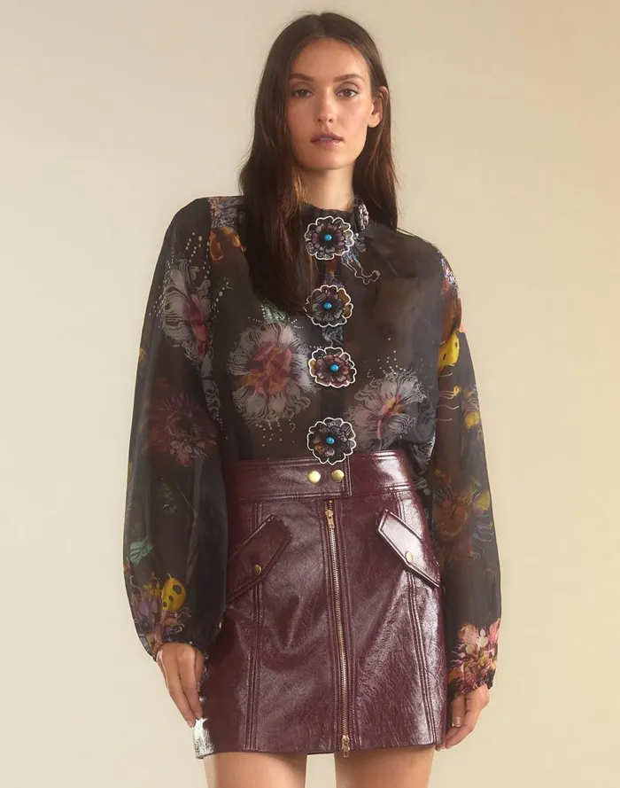 Women Cynthia Rowley Tops Prim Silk Organza Blouse Blkfl